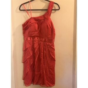 BCBGMaxazria Women's One-Shoulder Orange Dress Size 12 Party Cocktail